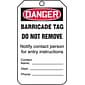 Accuform 5 3/4" x 3 1/4" PF-Cardstock Barricade Tag "DANGER BARRICADE..", Red/Black On White, 25/Pack (TAB104CTP)