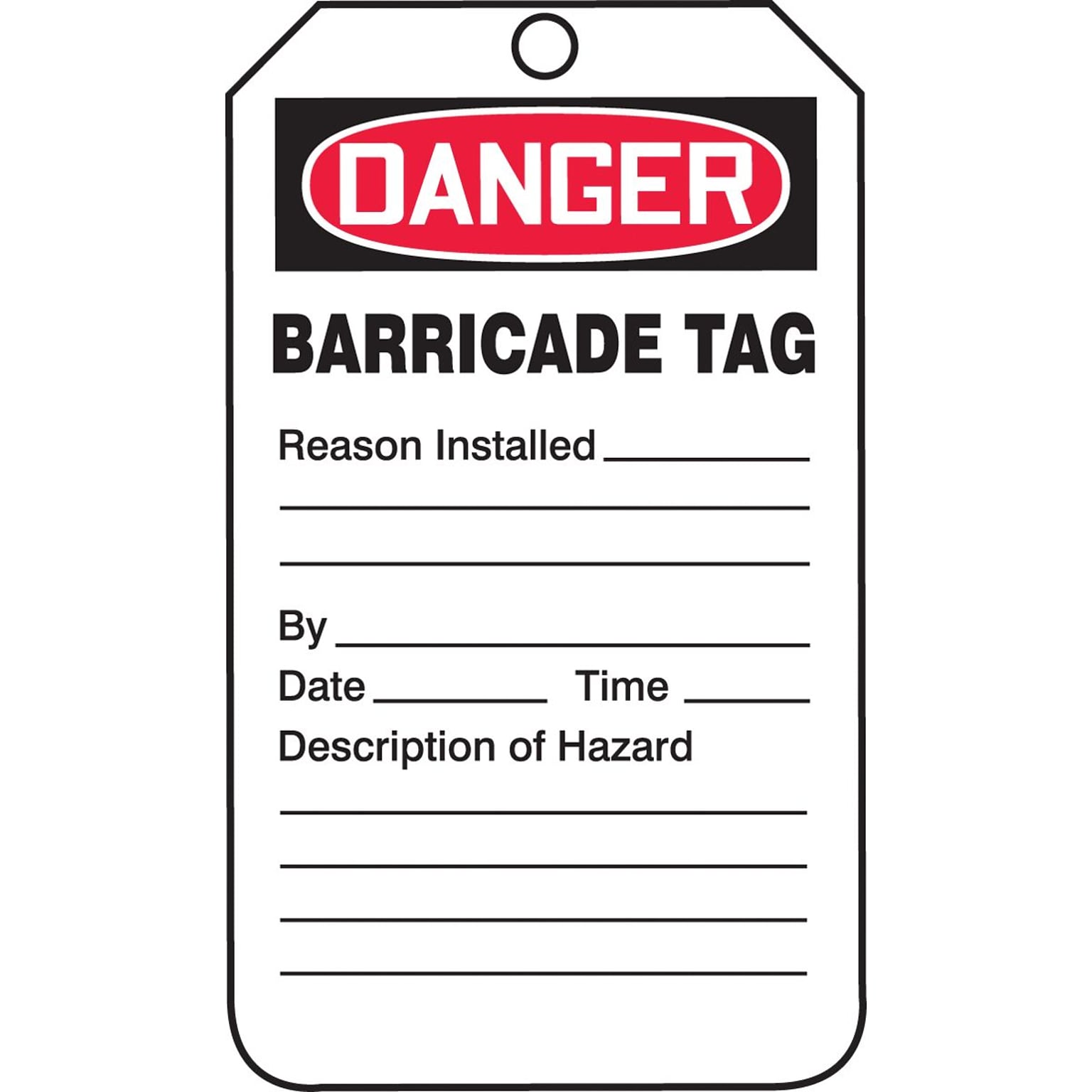 Accuform 5 3/4 x 3 1/4 PF-Cardstock Barricade Tag DANGER BARRICADE.., Red/Black On White, 25/Pack (TAB104CTP)