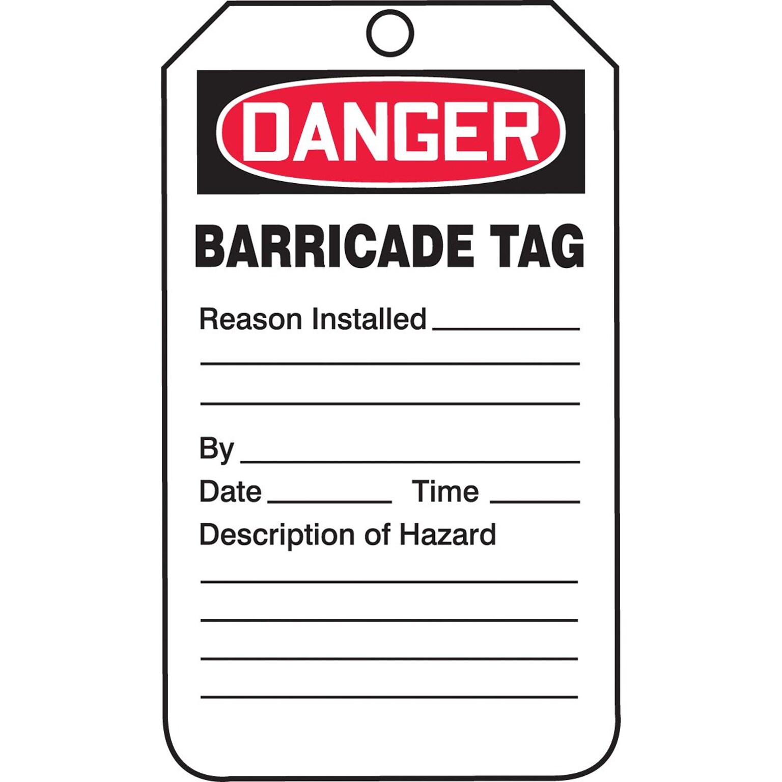 Accuform 5 3/4 x 3 1/4 PF-Cardstock Barricade Tag DANGER BARRICADE.., Red/Black On White, 25/Pack (TAB104CTP)