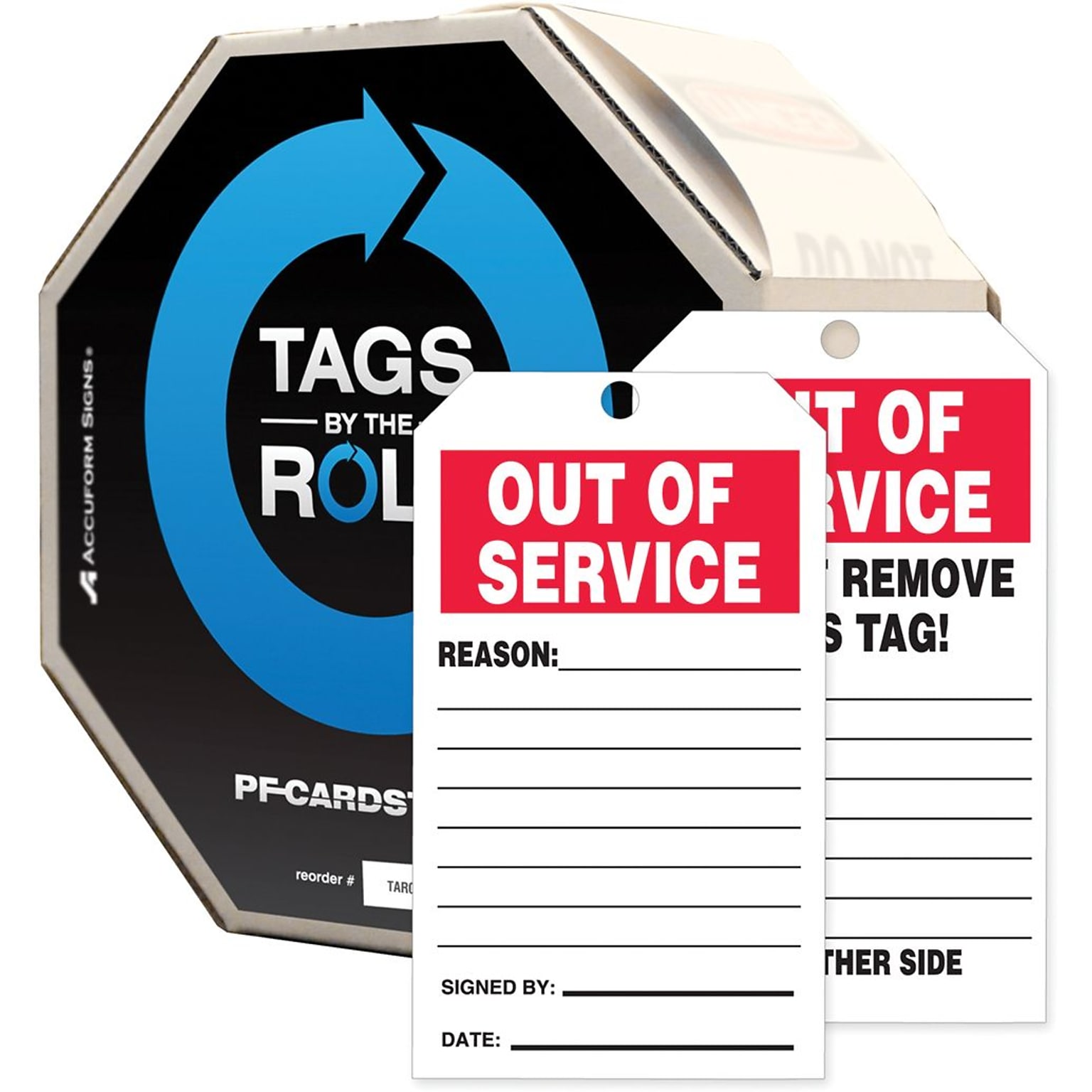 Accuform 6 1/4 x 3 PF-Cardstock Tags By-The-Roll OUT.., Red/Black On White, 100/Roll (TAR714)