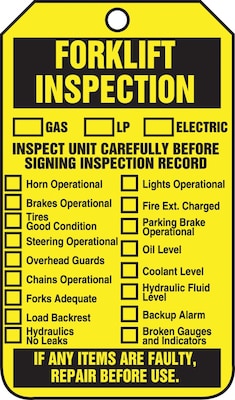 Accuform 5 3/4 x 3 1/4 PF-Cardstock Status Tags FORKLIFT.., Black On Yellow, 25/Pack (TRS305CTP)