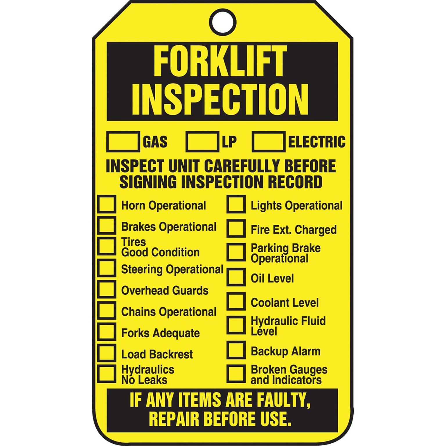 Accuform 5 3/4 x 3 1/4 PF-Cardstock Status Tags FORKLIFT.., Black On Yellow, 25/Pack (TRS305CTP)