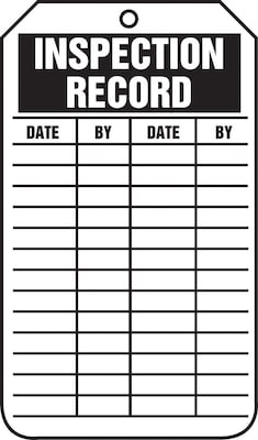 Accuform 5.75 x 3.25 PF-Cardstock Status Tags INSPECTION REC.., Black On White, 25/Pack (TRS307C