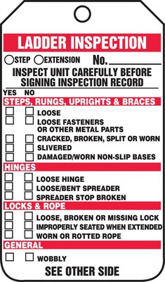 Accuform 5 3/4 x 3 1/4 RP-Plastic Ladder Status Tag LADDER.., Red/Black On White, 25/Pack (TRS340PTP)