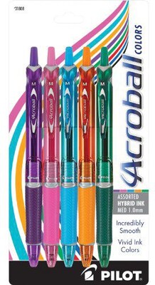 Pilot Acroball Colors Ballpoint Pens, Medium Point, Assorted Inks, 5/Pack (31808)