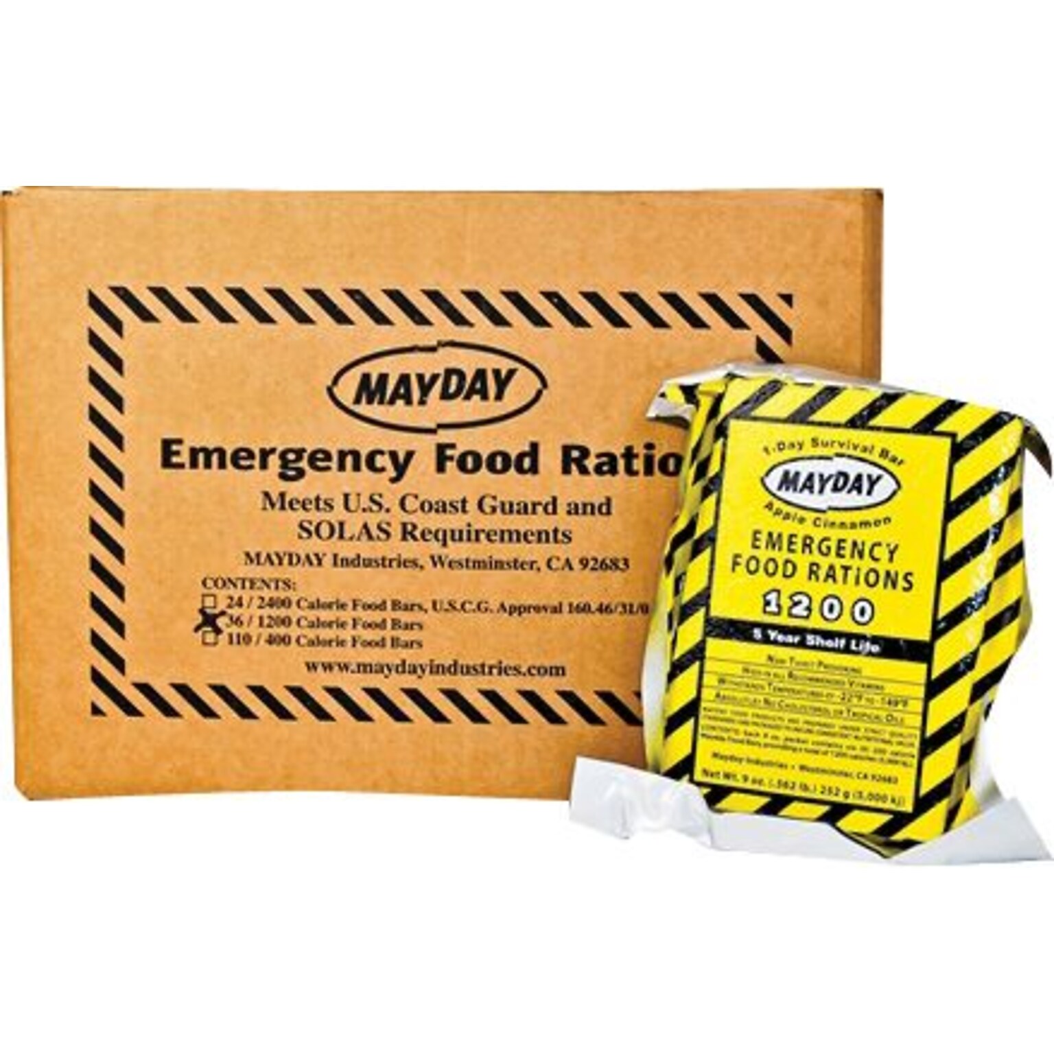 Mayday Industries Emergency Food Ration 1200 Calorie Food Bar, 36/Box (73511)