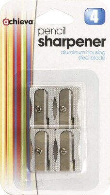 Officemate® Metal Handheld Pencil And Crayon Sharpener, Metallic Silver