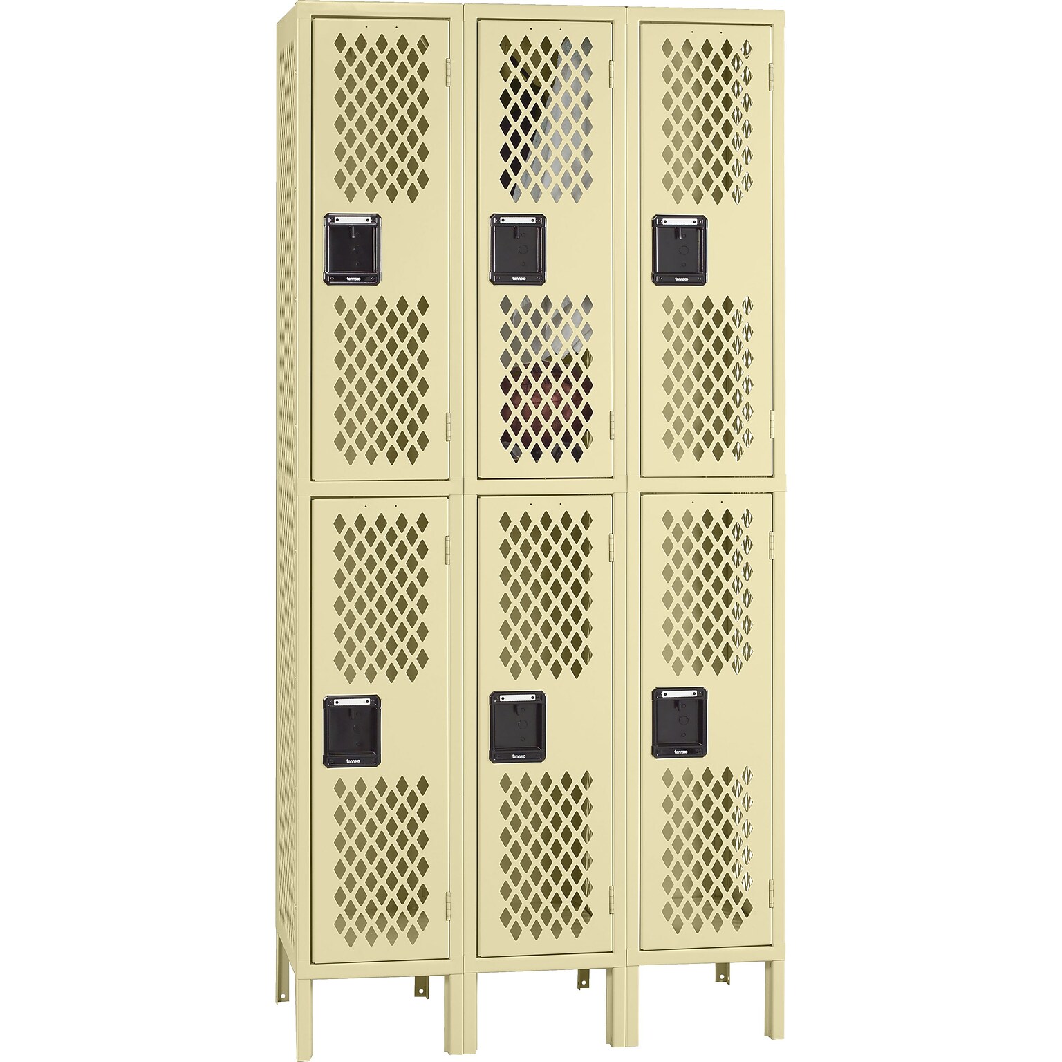 Tennsco Ventilated Double Tier Box Locker with Legs, 3 Unit, 6 Lockers, Sand, 78H x 36W x 18D (TNNVDL1218363SD)