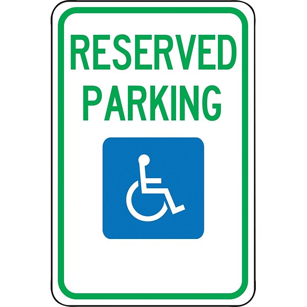 Accuform Signs 18 x 12 Aluminum Federal Sign RESERVED PARKING W/GRAPHIC, Green/Blue On White