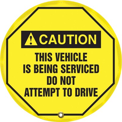 Accuform 20 Steering Wheel Message Cover CAUTION THIS VEHICLE IS BEING.., Black On Yellow (KDD727)