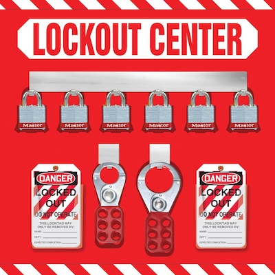 Accuform Lockout Store Board With Kit and 6 Padlock, Red/White (KST814)