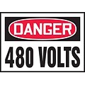 Accuform Signs® 3 1/2 x 5 Adhesive Vinyl Safety Label DANGER 480 V.., Red/Black On White, 5/Pack