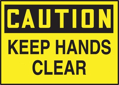 Accuform Signs® 3 1/2" x 5" Adhesive Vinyl Safety Label "CAUTION KEEP HA..", Black On Yellow, 5/Pack