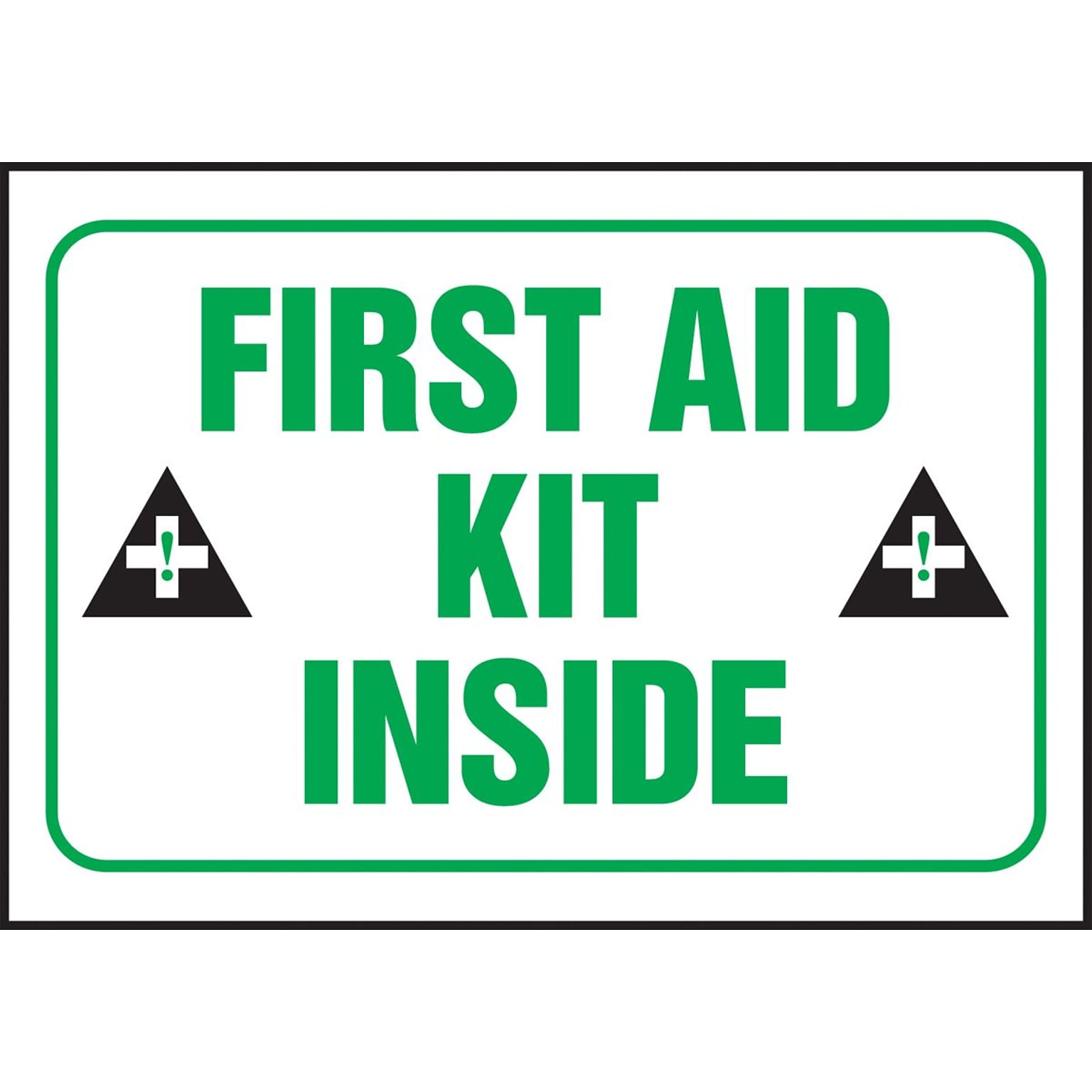 Accuform 3 1/2 x 5 Adhesive Vinyl Safety Label FIRST AID.., Green/Black On White, 5/Pack (LFSD509VSP)