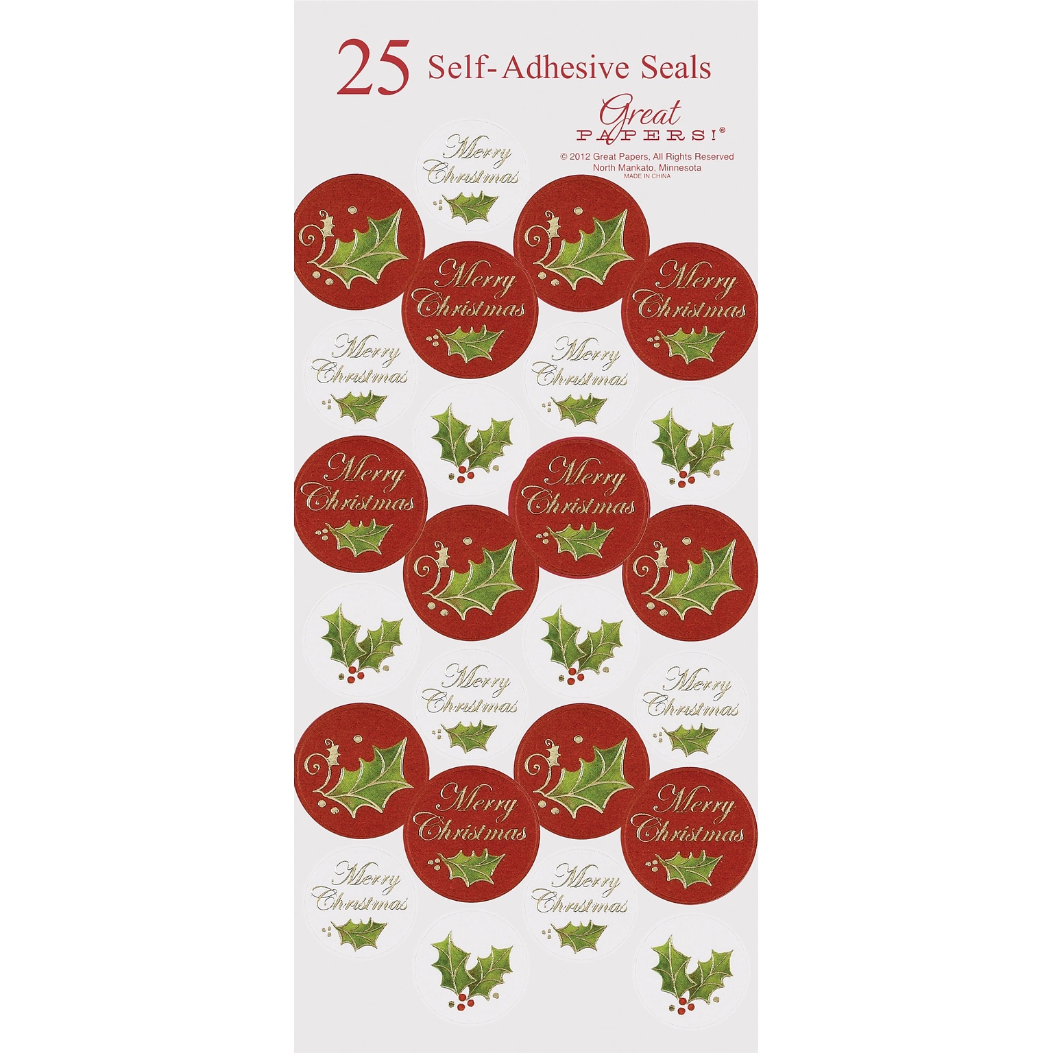 Great Papers® Holiday Seals Christmas Holly , 50/Count