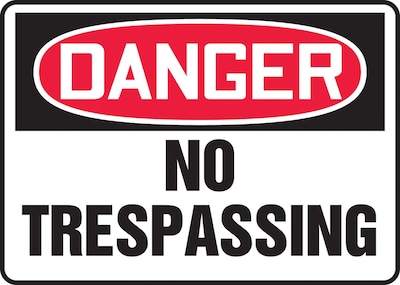 Accuform 7 x 10 Aluminum Safety Sign DANGER NO TRESPASSING, Red/Black On White (MADM292VA)
