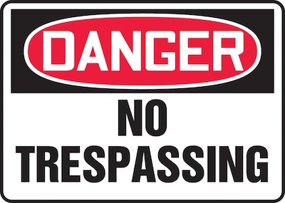 Accuform 10 x 14 Aluminum Safety Sign DANGER NO TRESPASSING, Red/Black On White (MADM076VA)