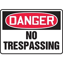 Accuform 10 x 14 Aluminum Safety Sign DANGER NO TRESPASSING, Red/Black On White (MADM076VA)