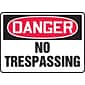 Accuform 7" x 10" Aluminum Safety Sign "DANGER NO TRESPASSING", Red/Black On White (MADM292VA)