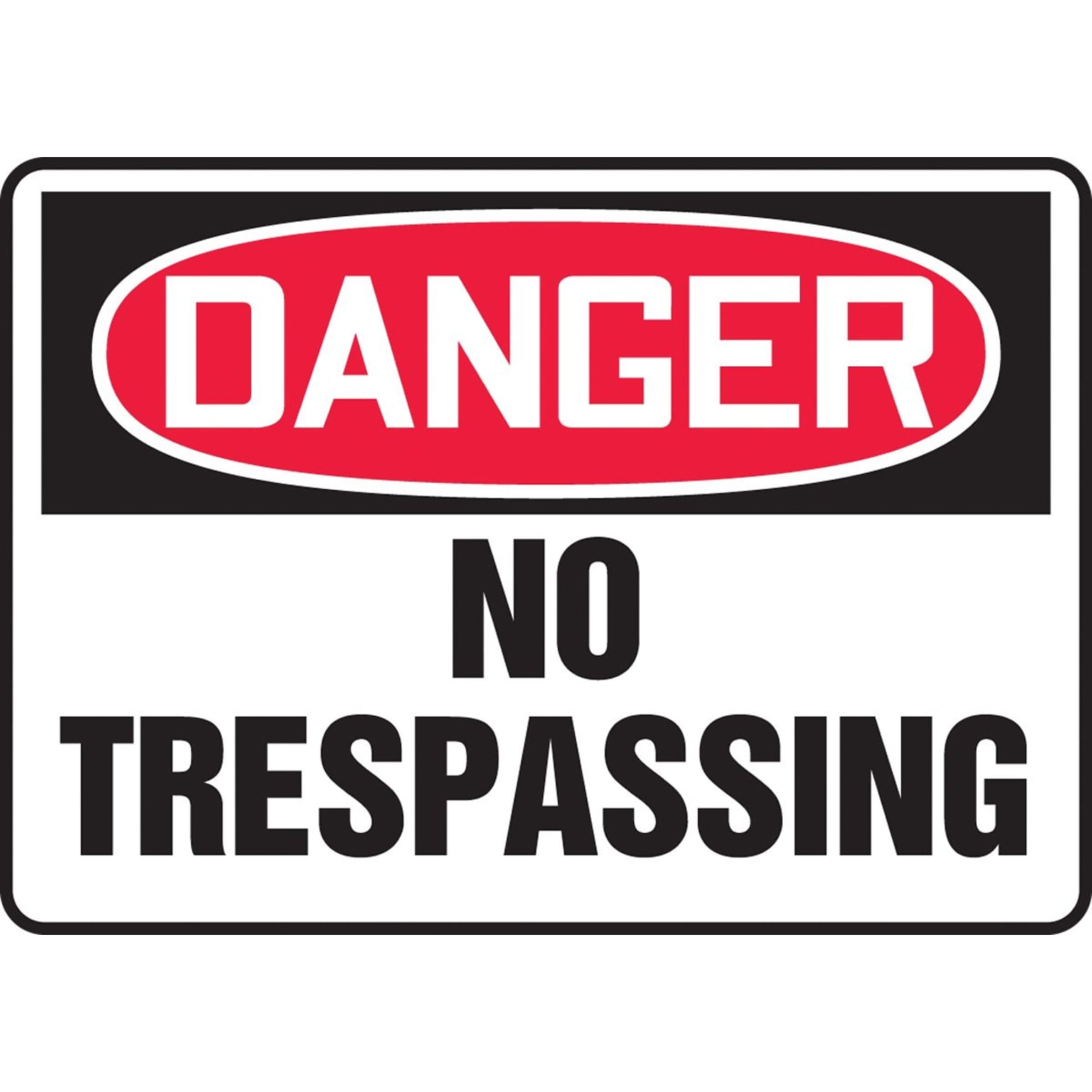Accuform 10 x 14 Aluminum Safety Sign DANGER NO TRESPASSING, Red/Black On White (MADM076VA)