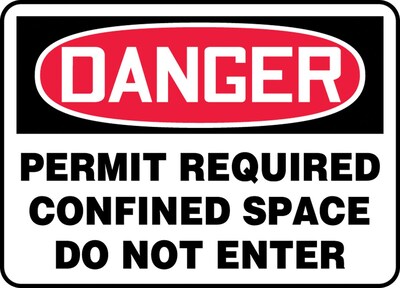 Accuform 7 x 10 Vinyl Confined Space Sign DANGER PERMIT REQUIRED.., Red/Black On White (MCSP007VS)