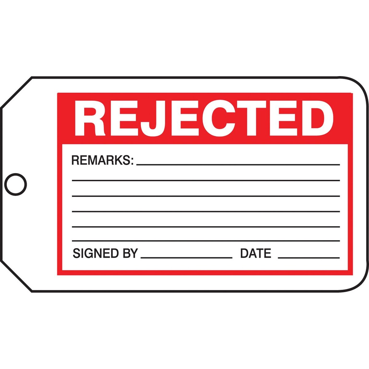 Accuform Signs 5 3/4 x 3 1/4 PF-Cardstock Production Tags REJECTED, Red/Black On White