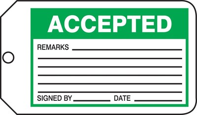 Accuform 5 3/4 x 3 1/4 PF-Cardstock Production Tags ACCE.., Green/Black On White, 25/Pack (MMT301CTP)