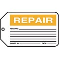 Accuform Signs® 5 3/4 x 3 1/4 RP-Plastic Production Tags REPAIR, Orange/Black On White