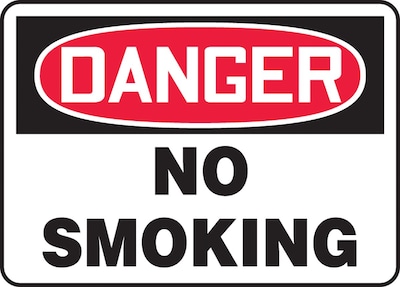 Accuform 7 x 10 Adhesive Vinyl Safety Sign DANGER NO SMOKING, Red/Black On White (MSMK132VS)