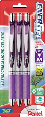 Pentel EnerGel RTX Retractable Gel Pens, Medium Point, Purple Ink, 3/Pack (BL77BP3V)