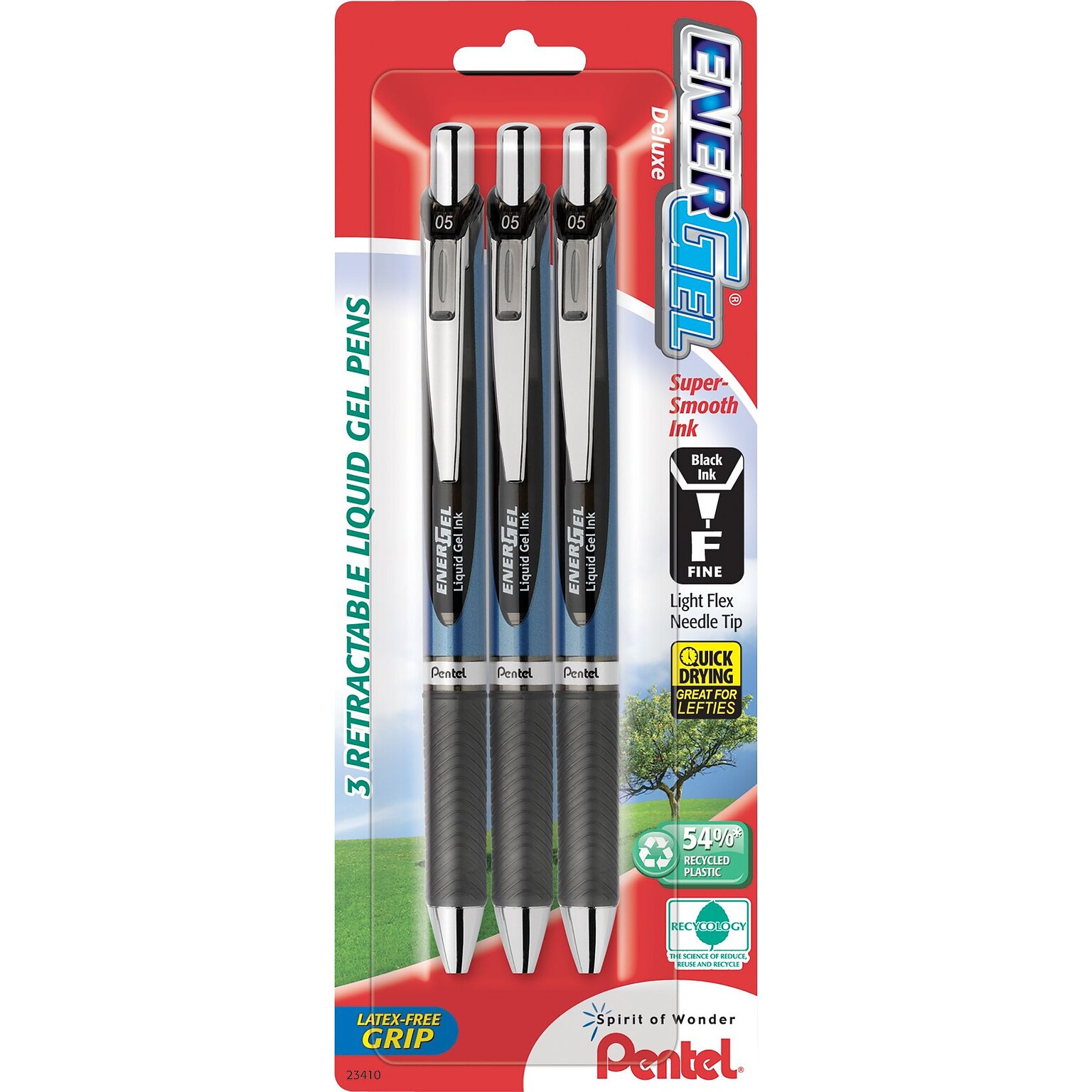 Pentel EnerGel RTX Retractable Gel Pens, Fine Point, 0.5mm, Black Ink, 3/Pack (BLN75BP3A)