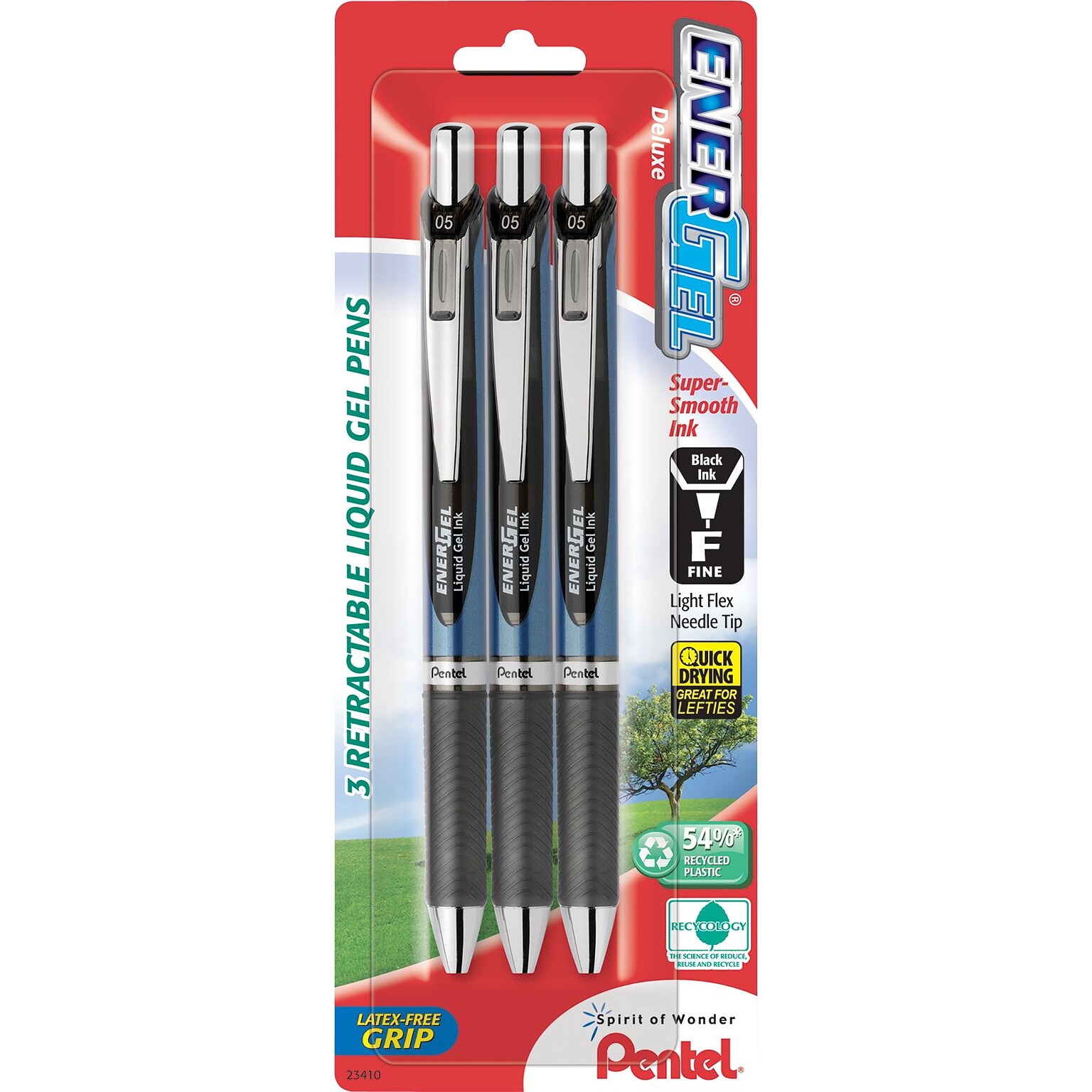 Pentel EnerGel RTX Retractable Gel Pens, Needle Tip Fine Point, Black Ink, 3/Pack (BLN75BP3A)