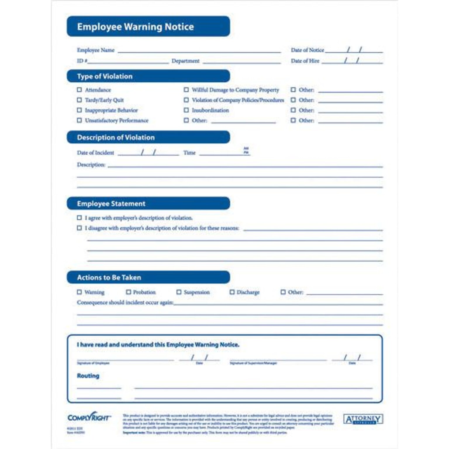 ComplyRight Employee Warning Notice Forms, 50/Pack (AR0395)