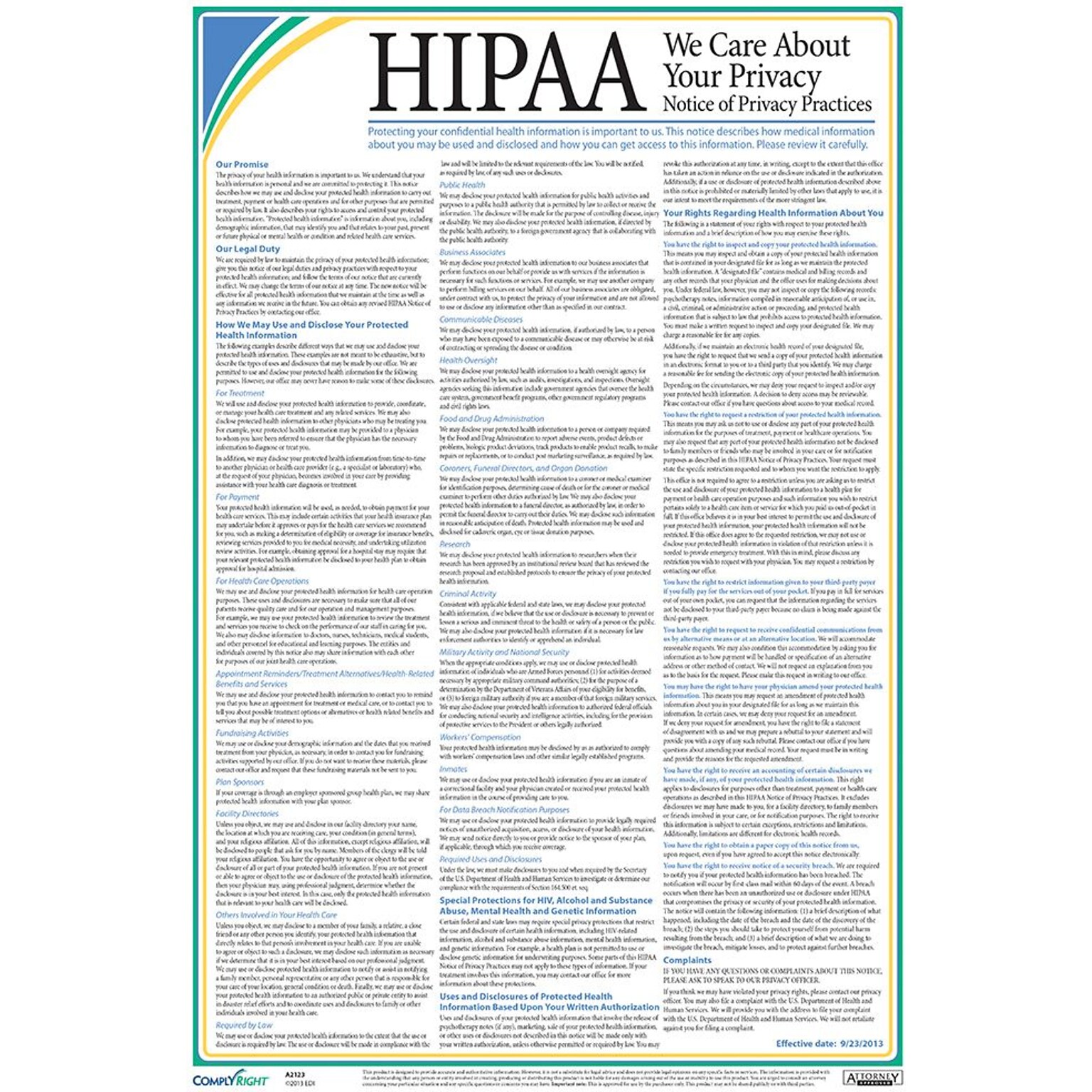 ComplyRight™ HIPAA Notice of Privacy Practices Poster (A2123)