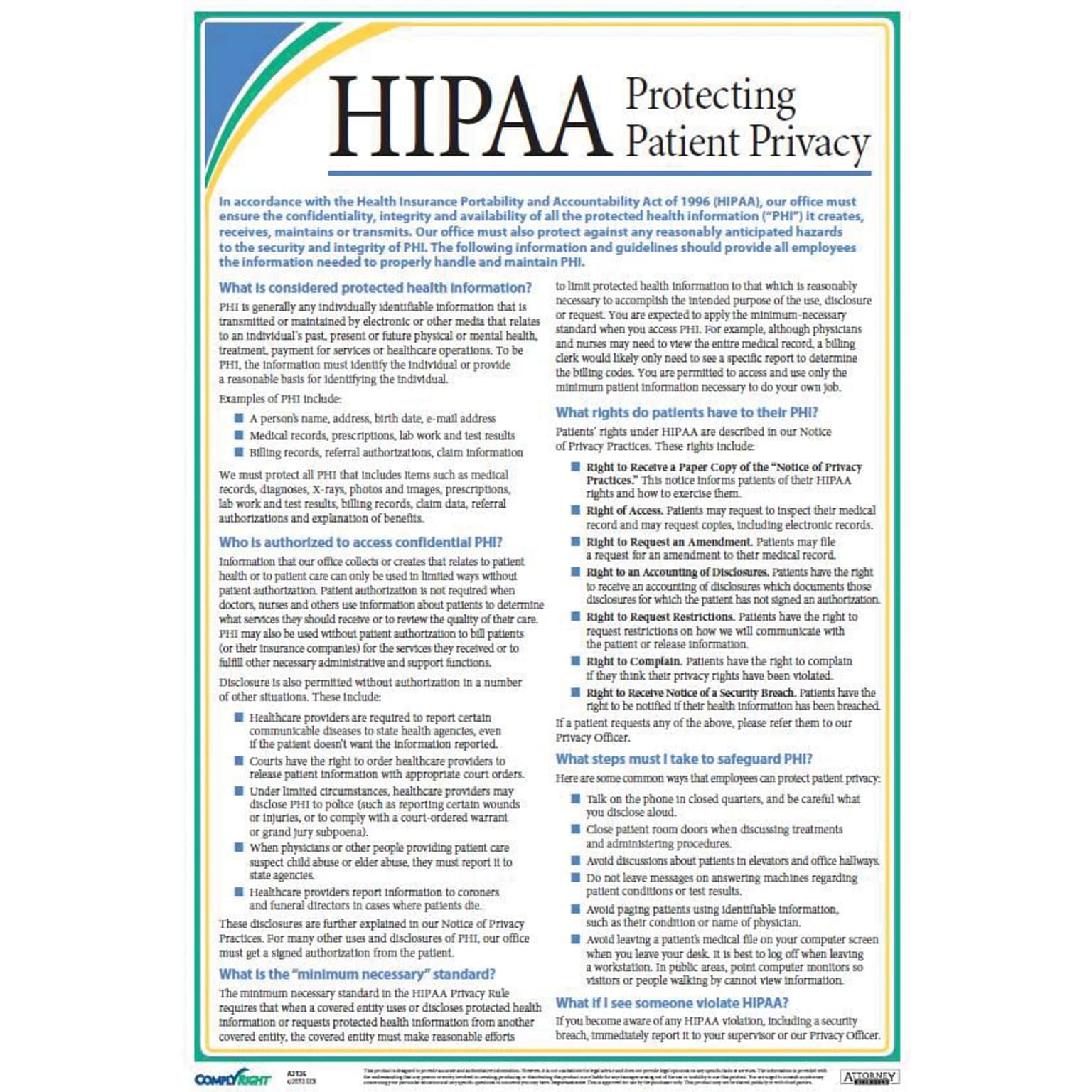 ComplyRight™ HIPAA Protecting Patient Privacy Poster (A2126)