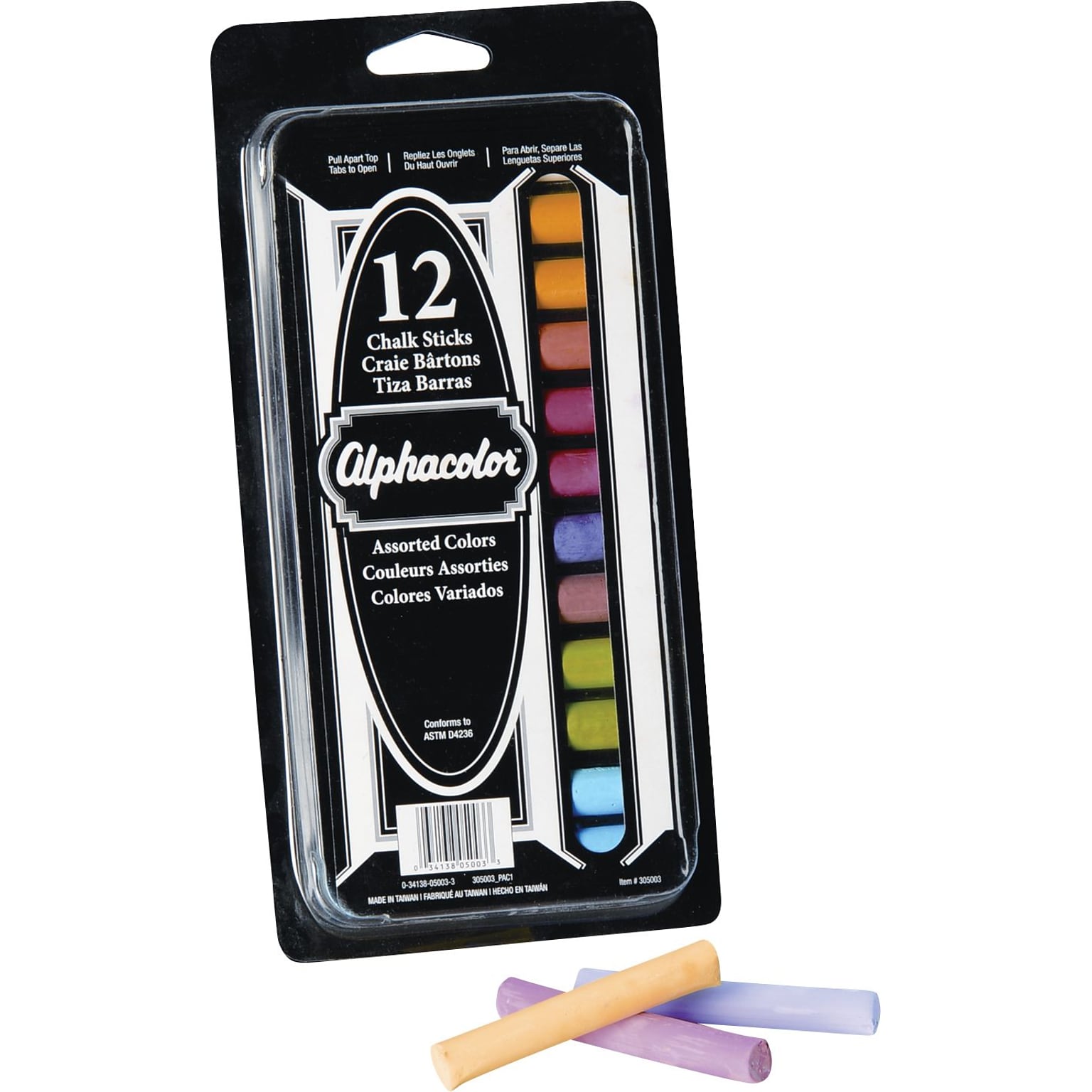 Quartet Alphacolor Chalk, Assorted Colors, 12/Box (QRT305003)