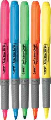 BIC Brite Liner Stick Highlighter with Grip, Chisel Tip, Assorted, 5/Pack (31257)