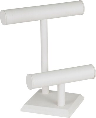 Jewelry 2 Tier T-Bar, White Leatherette 9 1/2"W x 11"H