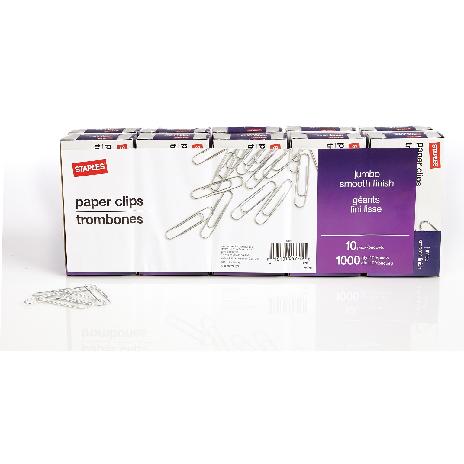 Staples® Paper Clips, Jumbo, Smooth, 10,000/Carton