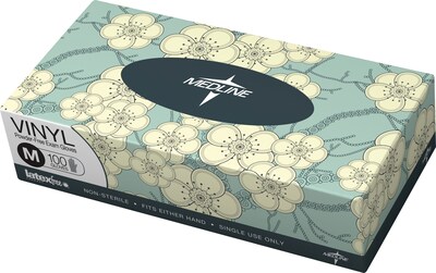 Medline Designer Boxed Bird Print Vinyl Gloves, Medium, 1000/Carton (HOME402)