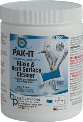 PAK-IT Glass & Hard-Surface Cleaner, Pleasant Scent 20/Jar
