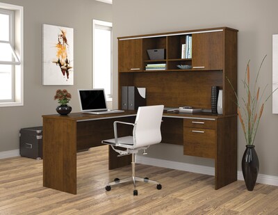 Bestar® Flare Collection; L-Shaped Workstation, Tuscany Brown