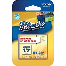 Brother P-touch M-K232 Label Maker Tape, 1/2 x 26-2/10, Red on White (M-K232)