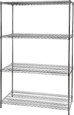 Quill Brand® Wire Shelving, 4 Shelves, 72 x 48 x 24, Chrome