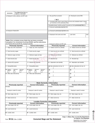 W-2c Statement Of Corrected Income Form; Copy 1/D for Employer