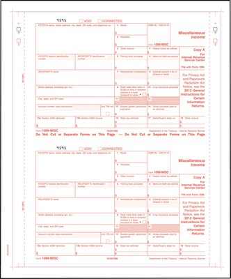1099 Miscellaneous (1099-Misc) Carbonless Continuous Forms; 5 Parts