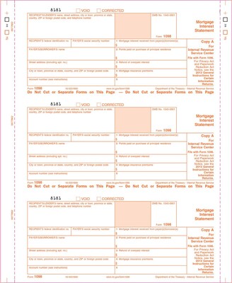 1098 Mortgage Interest Statement - 3 Part Continuous Carbonless