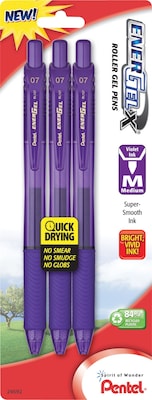 Pentel® EnerGel-X® Retractable Roller Gel Pen, Medium Point, Violet Ink, 3/Pk (BL107BP3V)