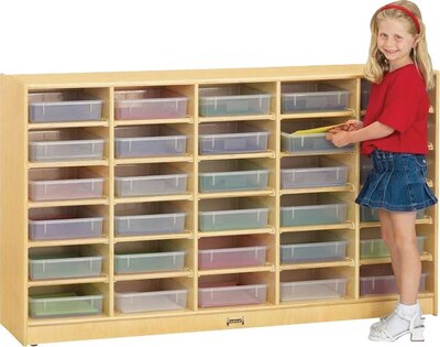 Jonti-Craft 30 Paper-Tray Mobile Storage with Clear Paper-Trays, Birch, 35 1/2H x 60W x 15D