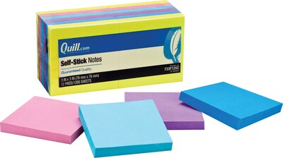 Quill Brand® Self-Stick Notes, 3 x 3, Mega Colors, 100 Sheets/Pad, 12 Pads/Pack (733F12UC)